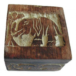 boite bois blanchie decor elephant (10 x 10cm)