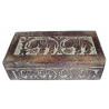 Boite bois blanchie decor elephants (22 x 12cm)