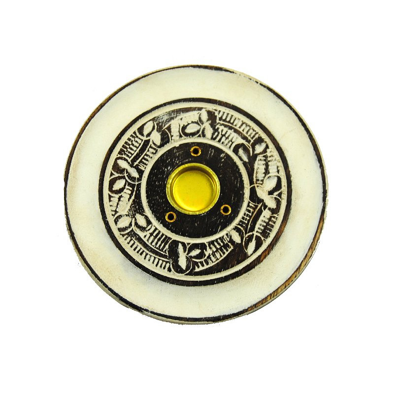 Porte encens en bois  (diametre 10 cm) blanchi