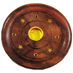 Porte encens en bois plat rond (diametre 9 cm)