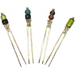 Pique a cheveux double metal et deco verre