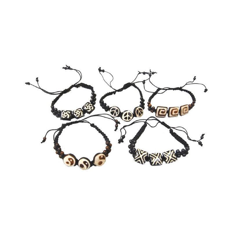 Bracelet reglable cordon et os