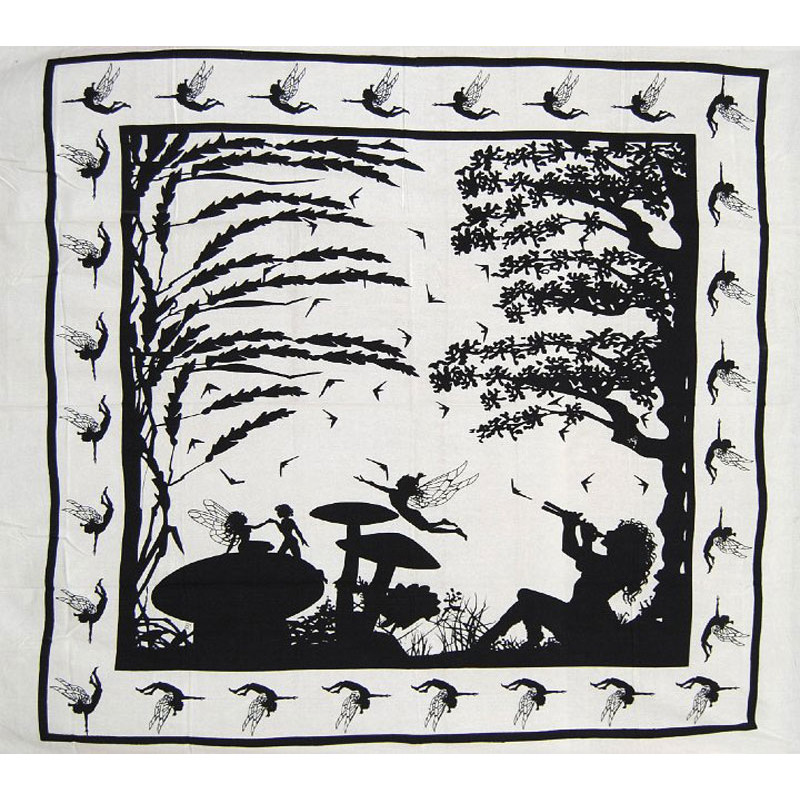 TENTURE NOIRE ET BLANCHE FEERIE ET ELFES