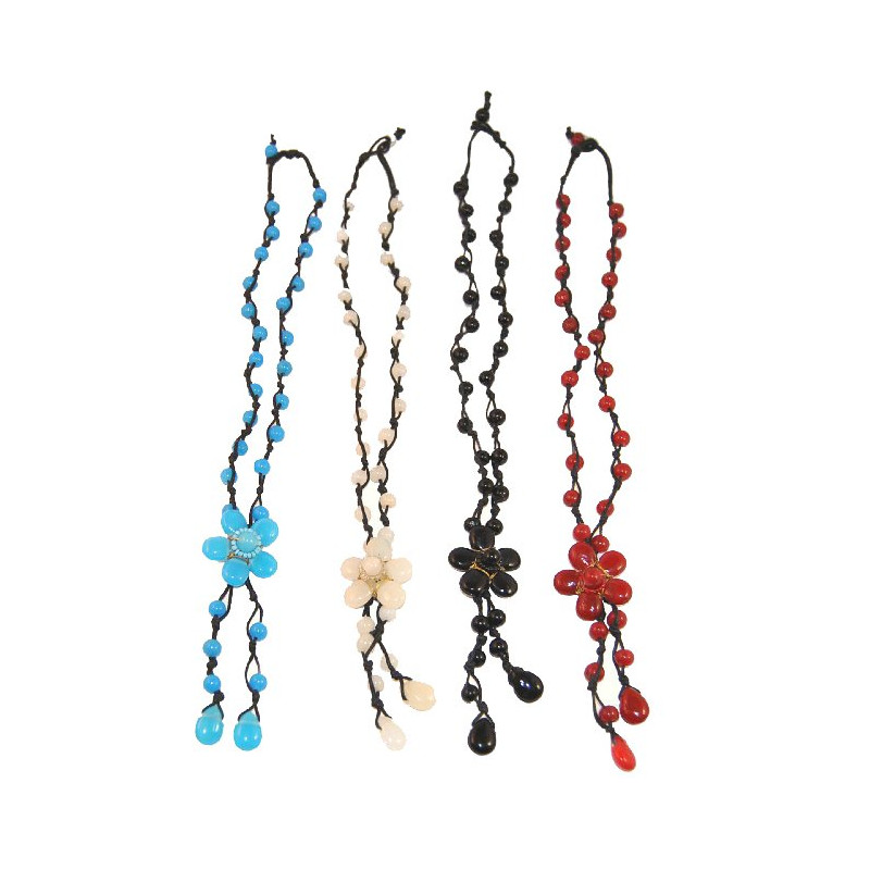 Collier perles verre fleurs