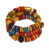 Bracelet spirale perles bois multicolores et dorées