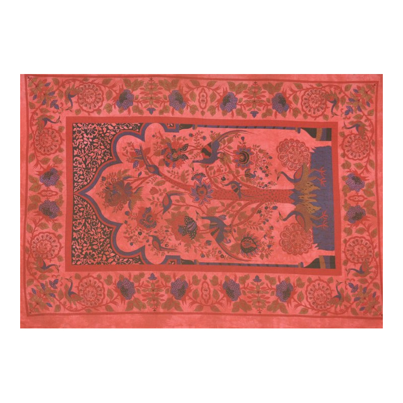 PETITE TENTURE ARBRE ET PAON ROUGE (1.20m x 2.20)