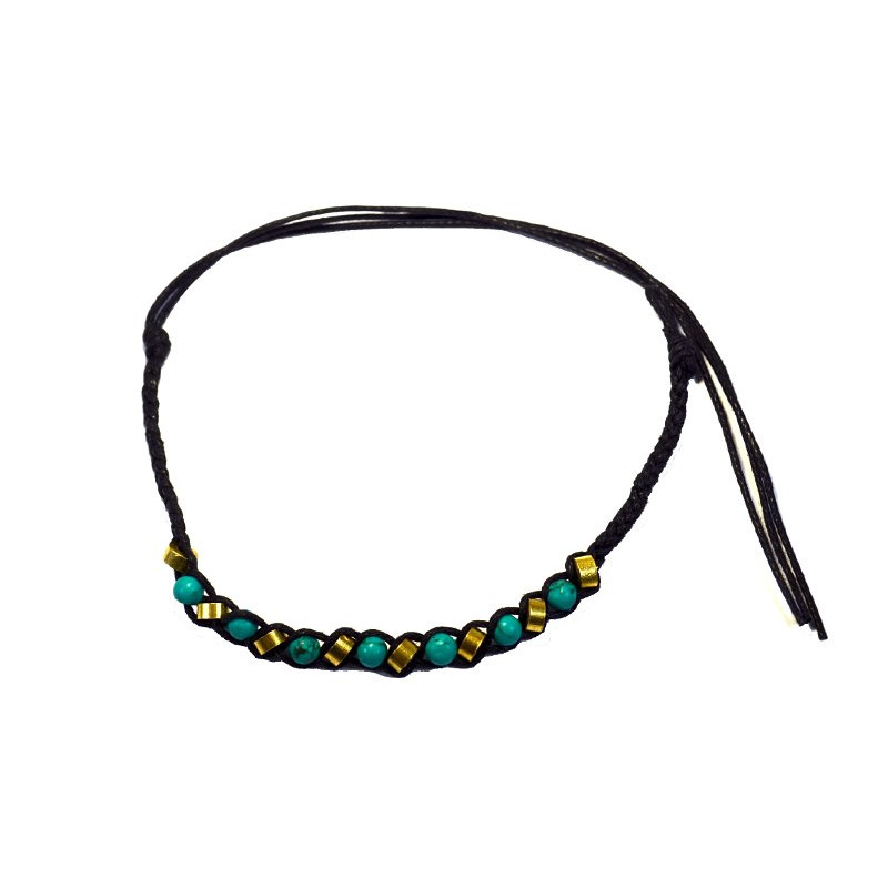Bracelet cercles dores et perles turquoise