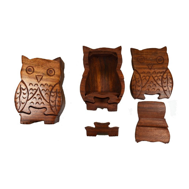 Boite en bois secrete chouette