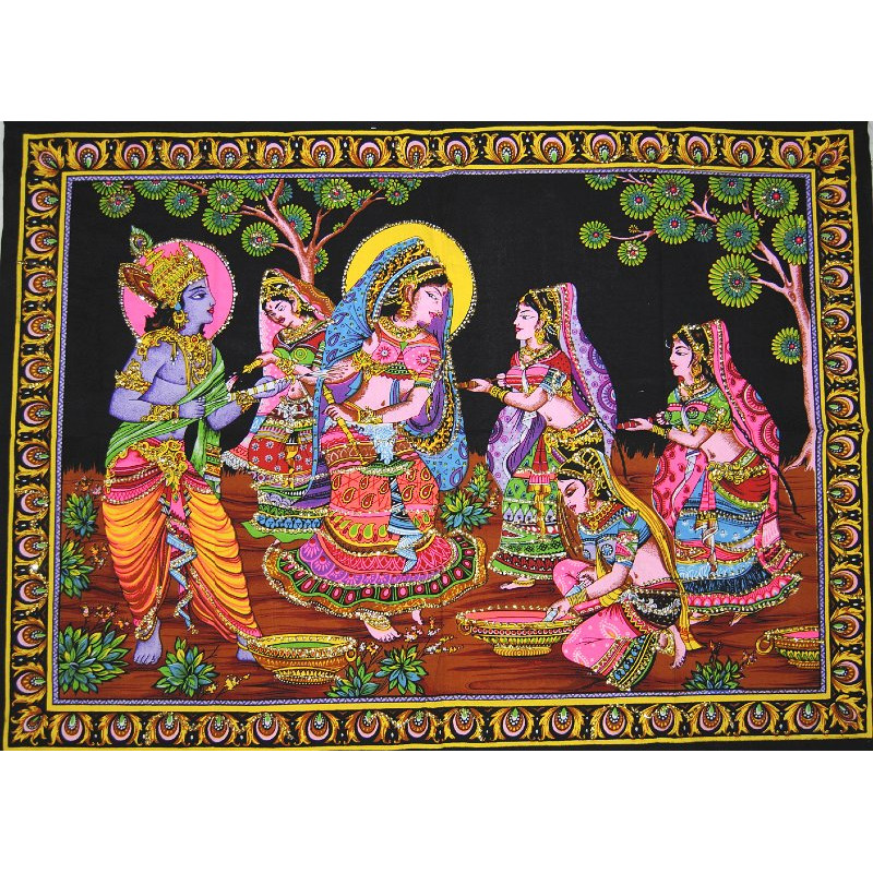 Mini tenture fluo scene indienne (100cm x 75 cm)