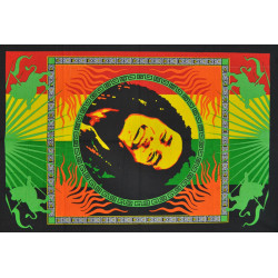 Mini tenture Bob Marley smile et lions (75 X 105 cm)