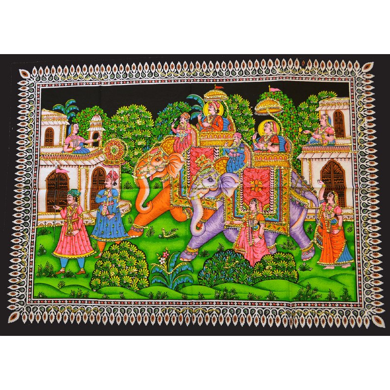Mini tenture fluo scene elephants  (100cm x 75 cm)