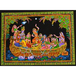 Mini tenture fluo Krishna sur un bateau (100cm x 75 cm)