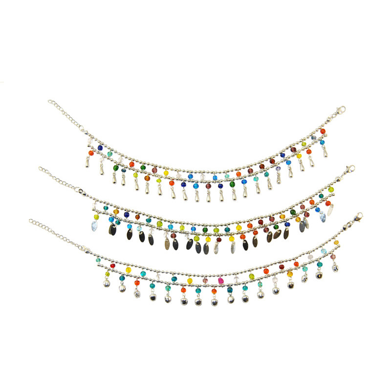 Chaine de cheville multicolores 2 rangs