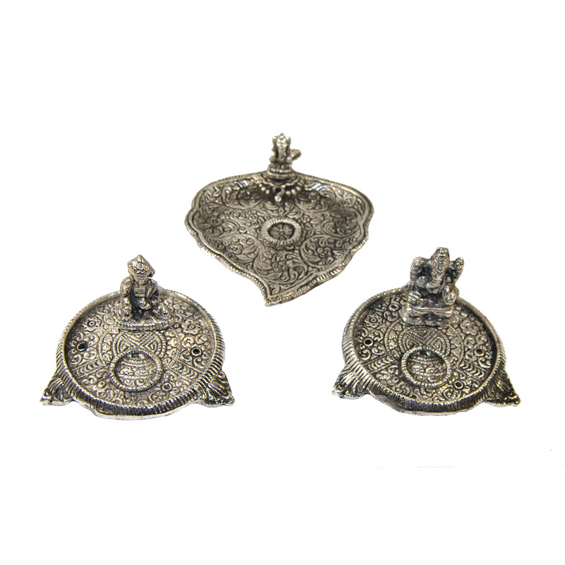 Porte encens metal et figurine rond ou feuille