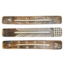 Gondole porte-encens en bois 25 cm sculptee blanchie