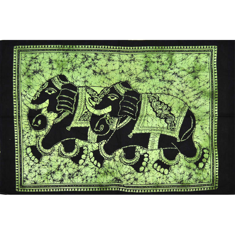 Mini tenture verte elephants (110 cm X 70 cm)