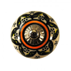 Boutons de tiroirs en faience noir et orange