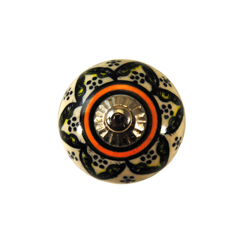 Boutons de tiroirs en faience noir et orange
