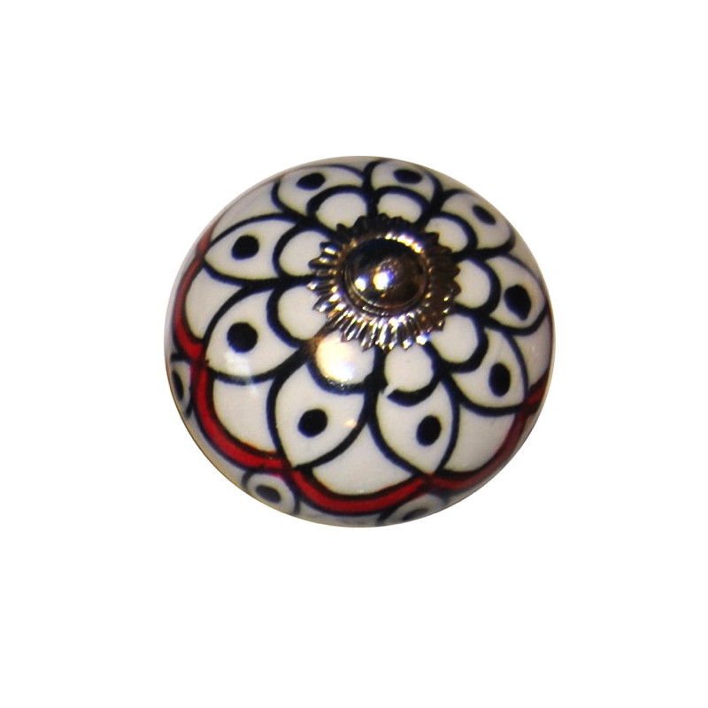 Boutons de tiroirs en faience noir blanc rouge