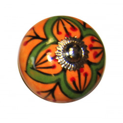 Boutons de tiroirs en faience orange et vert