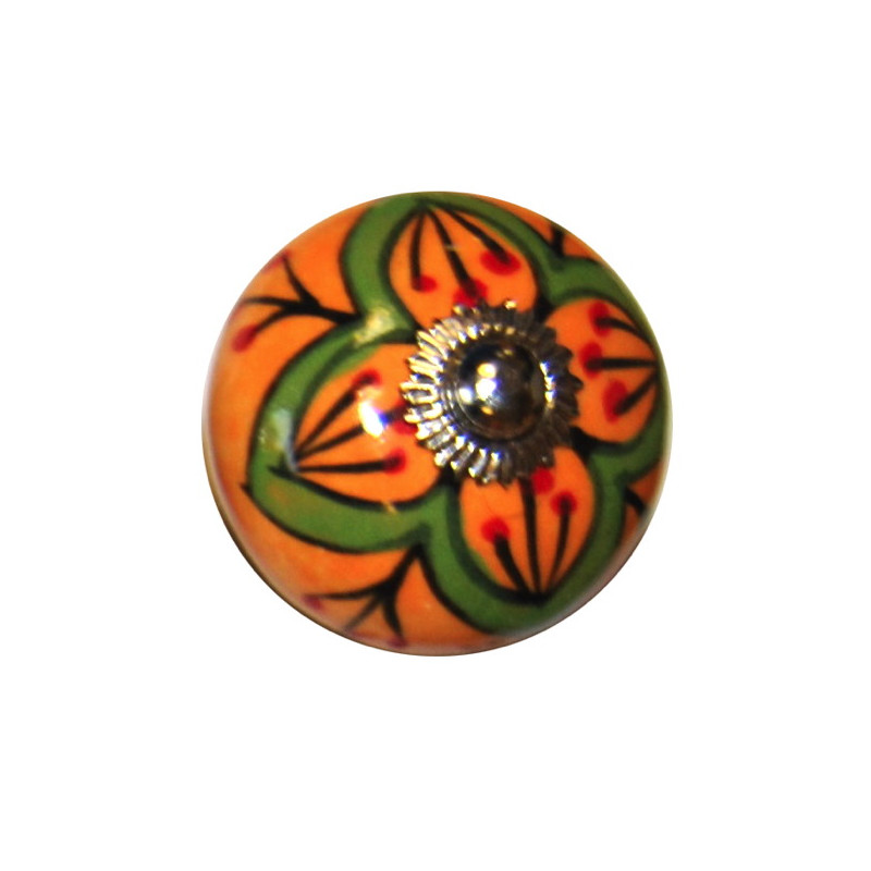 Boutons de tiroirs en faience orange et vert