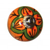 Boutons de tiroirs en faience orange et vert