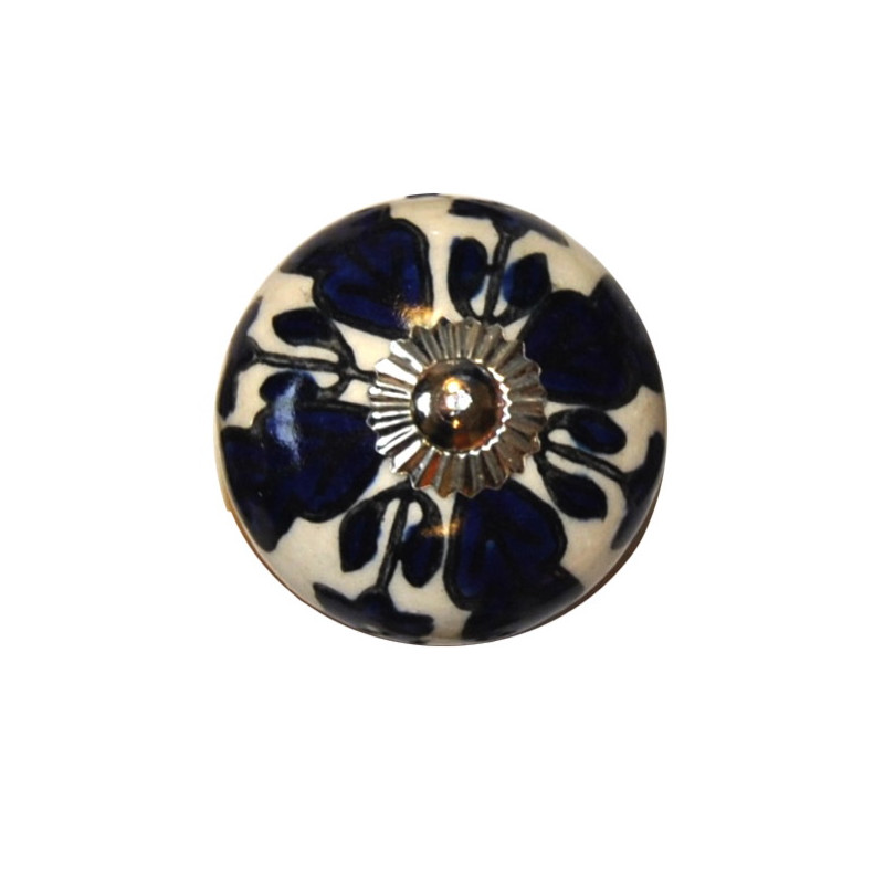 Boutons de tiroirs en faience bleu et blanc