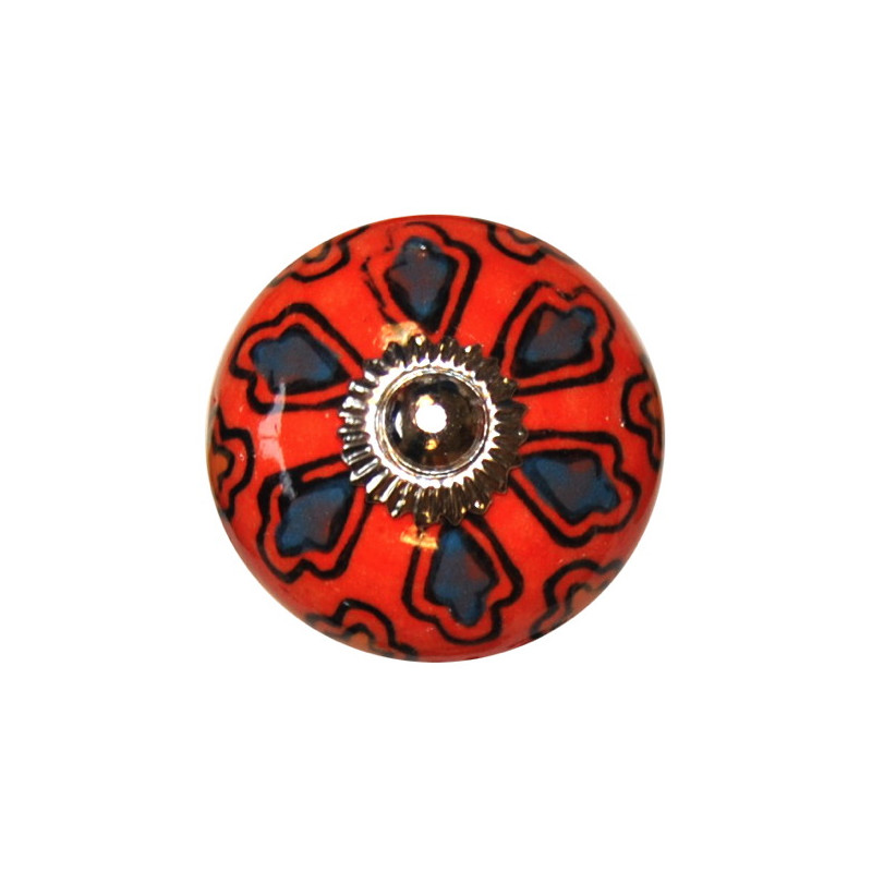 Boutons de tiroirs en faience bleu et orange