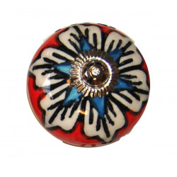 Boutons de tiroirs en faience bleu blanc et rouge