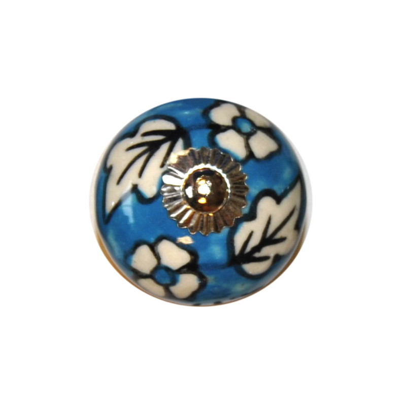 Boutons de tiroirs en faience bleu et blanc