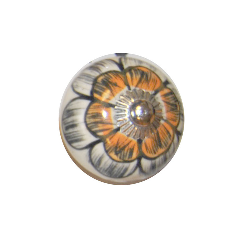 Boutons de tiroirs en faience orange et blanc