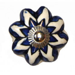 Boutons de tiroirs en faience fleur blanc et bleu