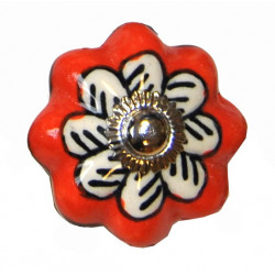 Boutons de tiroirs en faience fleur orange et blanc