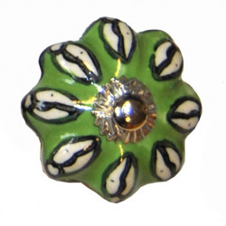 Boutons de tiroirs en faience fleur vert noir blanc