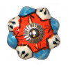 Boutons de tiroirs en faience fleur rouge bleu blanc