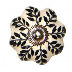 Boutons de tiroirs en faience fleur noir et blanc