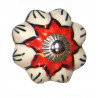 Boutons de tiroirs en faience fleur rouge et blanc