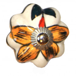 Boutons de tiroirs en faience fleur orange et blanc