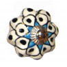 Boutons de tiroirs en faience fleur blanche noir et bleu