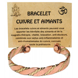 Bracelet torsades plates cuivre magnetique