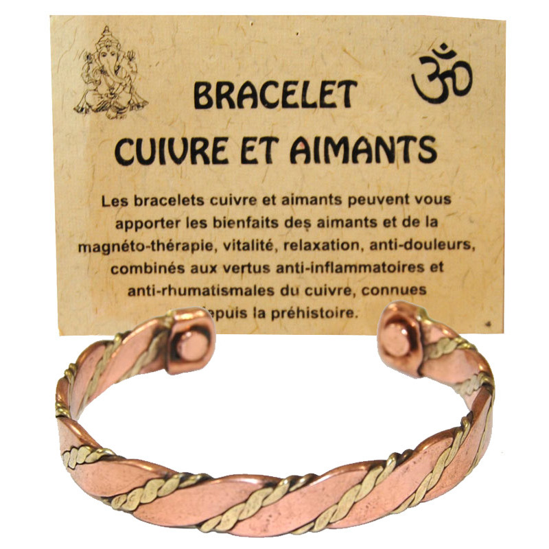 Bracelet torsades plates cuivre magnetique