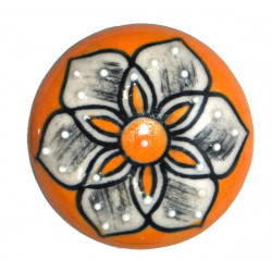 Grand Bouton de tiroirs en faience Orange et Blanc