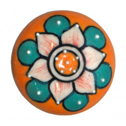 Grand Bouton de tiroirs en faience Orange et Vert