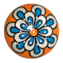Grand Bouton de tiroirs en faience Orange et Bleu