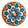 Grand Bouton de tiroirs en faience Orange et Bleu