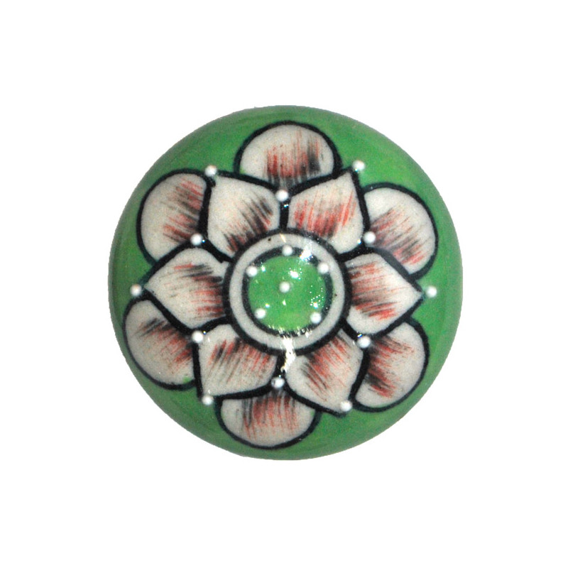 Grand Bouton de tiroirs en faience Vert et Blanc
