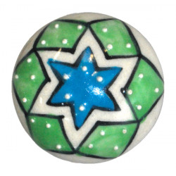 Grand Bouton de tiroirs en faience Vert Blanc et Bleu