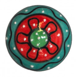 Grand Bouton de tiroirs en faience Vert et Rouge