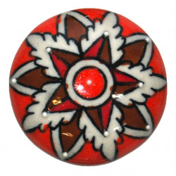 Grand Bouton de tiroirs en faience Rouge et Blanc
