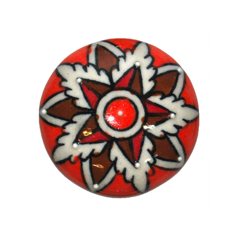 Grand Bouton de tiroirs en faience Rouge et Blanc